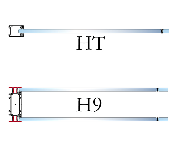 Przekrój poprzeczny przez ściankę transparentną w systemie H5